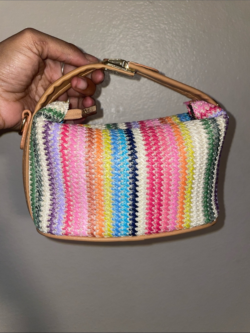 Handwoven Multicolor Stripe Mini Shoulder Bag - Unbranded
